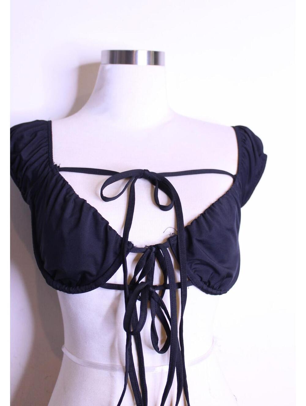 Black Lace Up Bondage Corset Crop Top - Medium